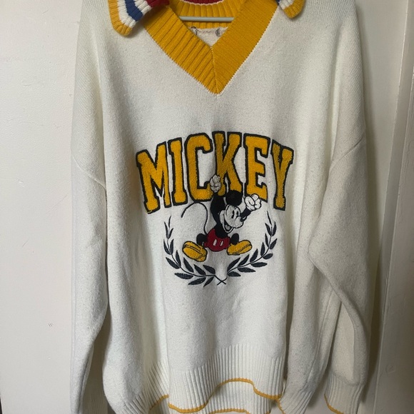 Disney Sweaters - Disney Mickey V-Neck Sweater - White and Yellow